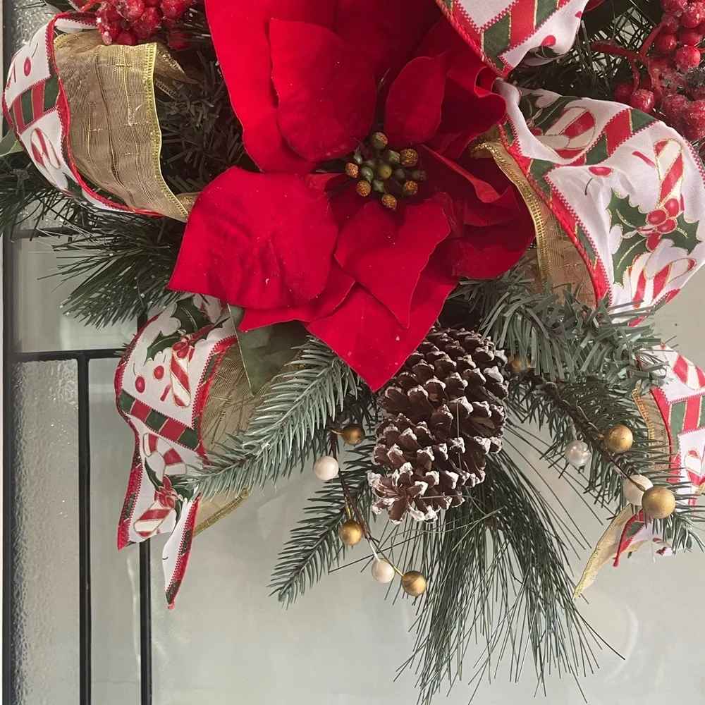 ***NWT Poinsettia Swag Holiday Christmas Front Door Decor